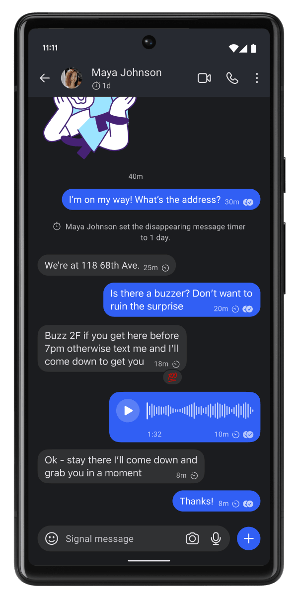 Signal Android 私密通讯界面示意